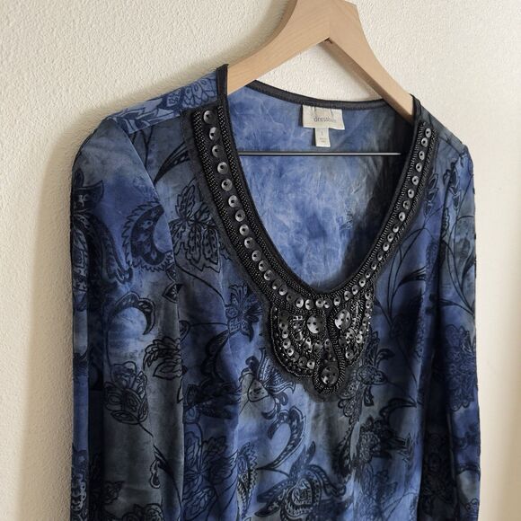 Vtg 90s Beaded Fairy Grunge Top Womens Small Blue Phoebe Friends Whimsigoth Boho - Picture 7 of 16